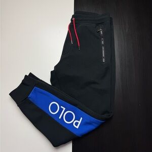 Polo Ralph Lauren Pants Mens M Black Blue Jogger Mesh Color Block Drawstring Red